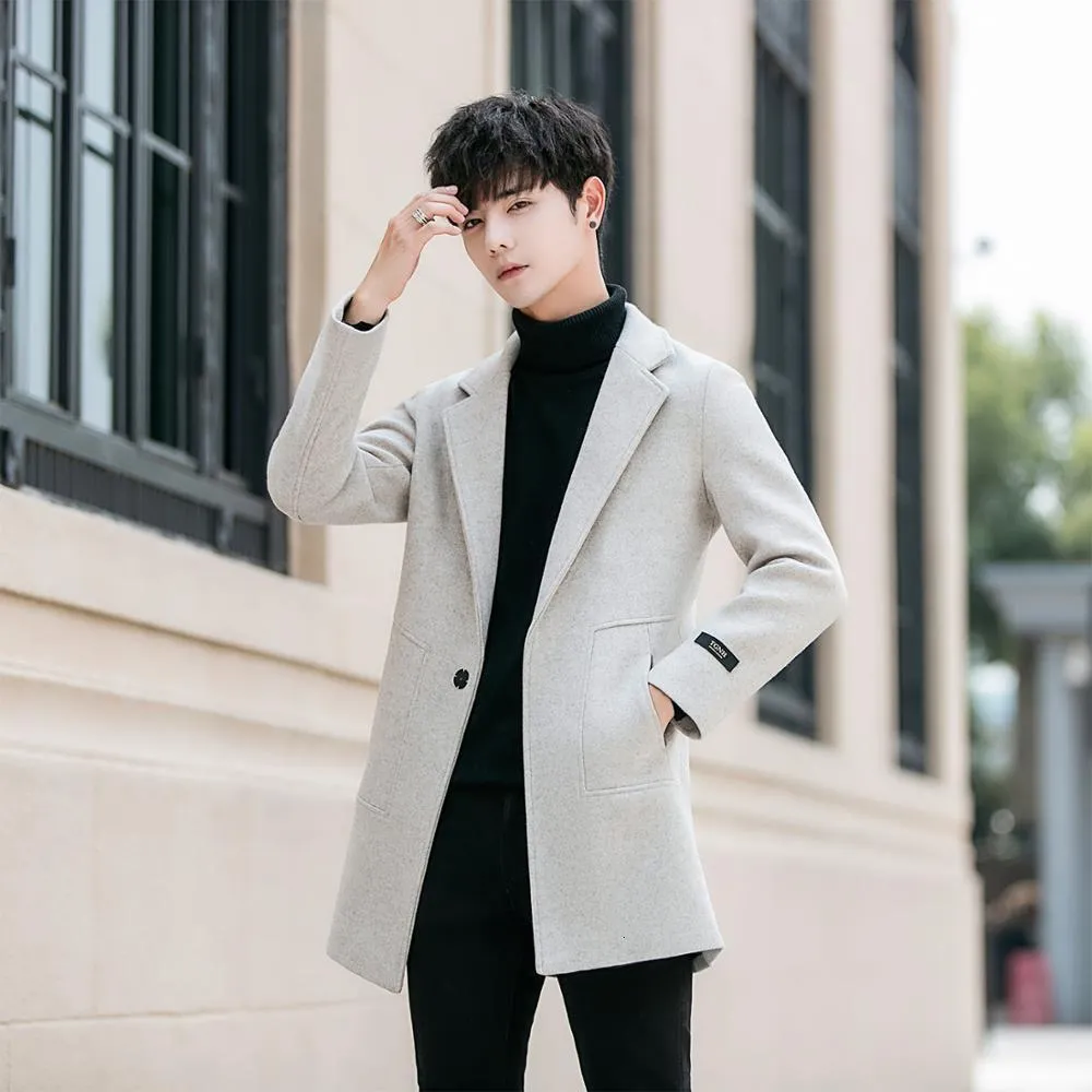 Trench płaszcza płaszcza płaszcza 2023 Wełniane męskie koreańskie kółka dorywcza i jesienna trend 230831