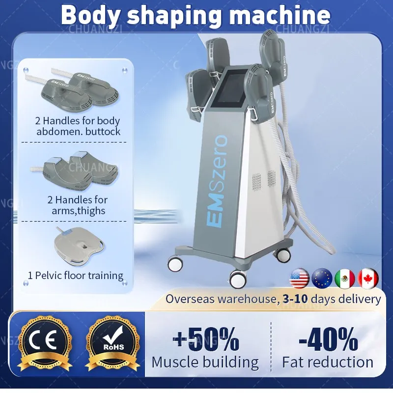 HIEMT Hot EMS Neo Machine Estimulador de desarrollo muscular EMSzero RF Ems Body Sculpt Machine Dispositivo delgado para quemar grasa corporal 4 manijas / almohadillas pélvicas opcionales