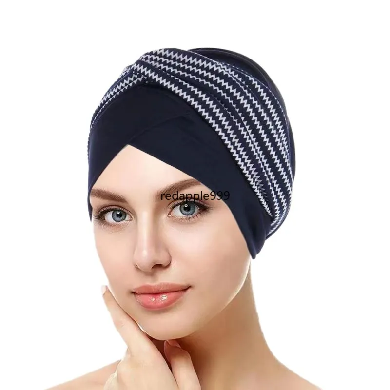 Fronte Croce Turbante Donna Interno Cappello Hijab Musulmano Stampa Foulard Berretti Cofano Cancro Chemio Cap Perdita di capelli Wrap Turbante