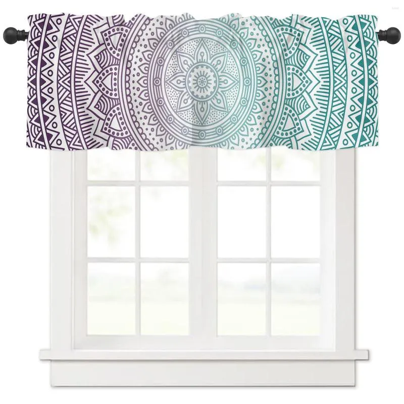 Rideau violet Turquoise Mandala géométrique dégradé, court, pour cuisine, armoire à vin, porte fenêtre, petits rideaux de décoration pour la maison