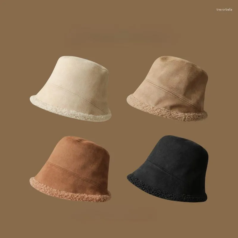 Berretti Cappello a secchiello in velluto di pelle di daino double face per ragazze in autunno e inverno Pescatore caldo caldo agnello addensato