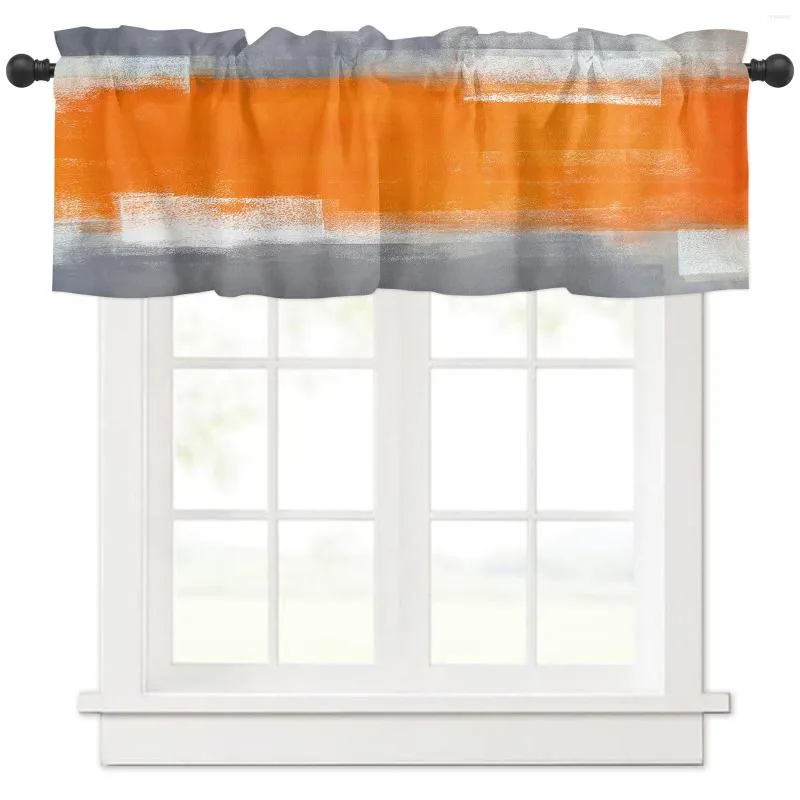 Gardin orange grå abstrakt oljemålning textur korta gardiner kök café vin skåp dörr fönster små heminredning draperier