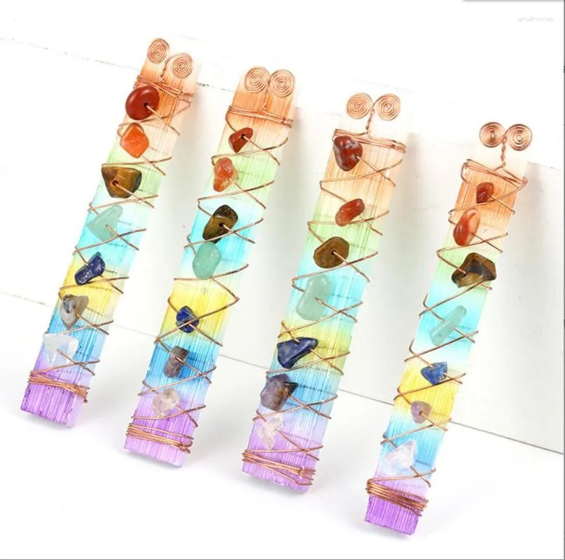 Charms 1PC Natural Colorful Crystal Amethysts Stone Handmade Wire Wrapped Suspension Long Shaped Pendant Necklace F1713