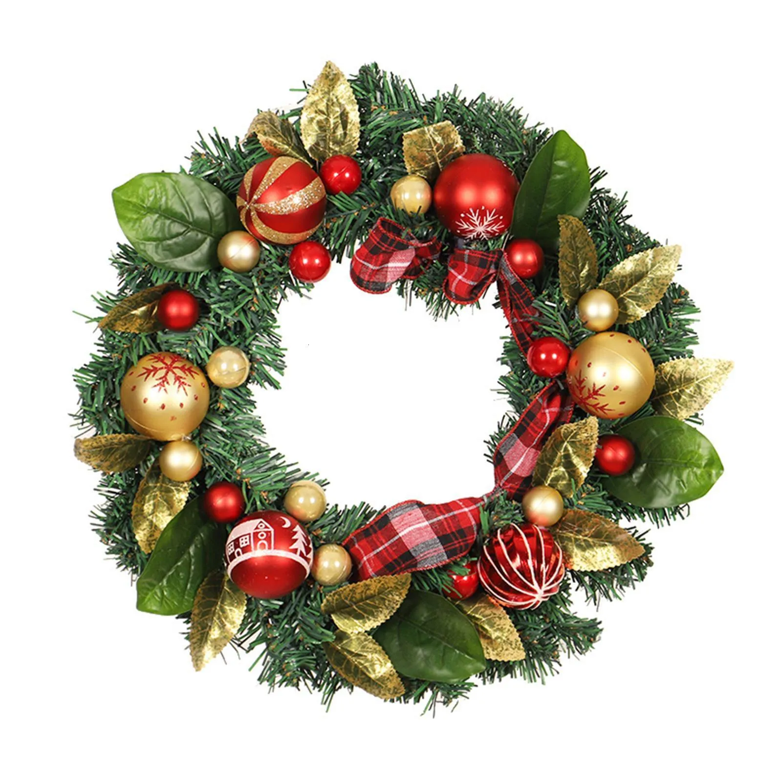 Artificial Christmas Wreath with Light Wall Hanging Greenery Leaves Farmhouse Garland for Fireplace Xmas Indoor Yard Decoration