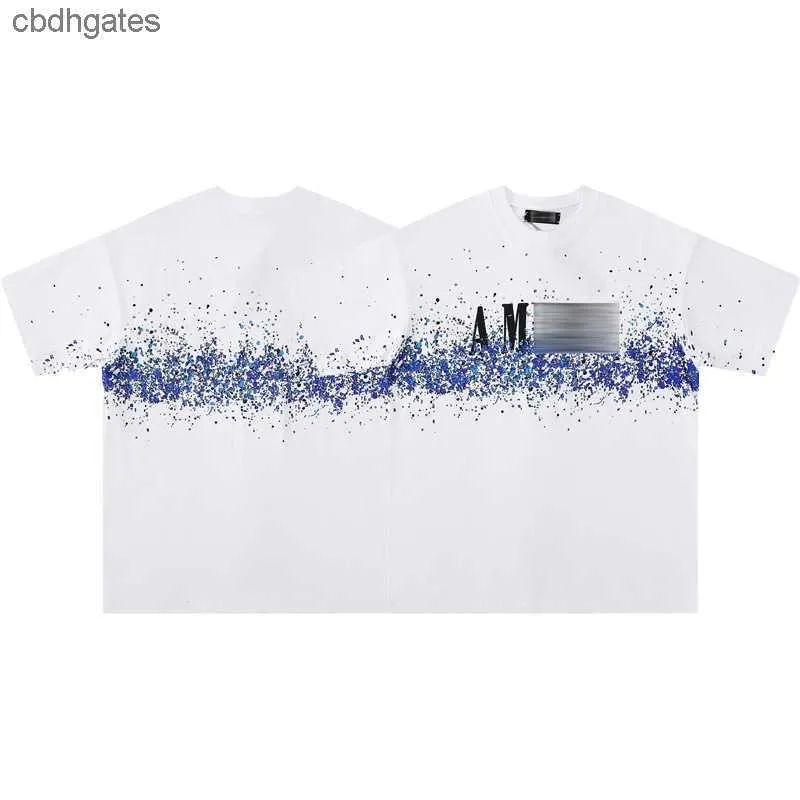 T-shirt Curto Mens Moda Designer Pescoço Roupas Alta Versão Verão Homens Camiseta Amiirii Mangas Carta Redondo Fluido Salpicado Tinta Impressão Tendência PK4K