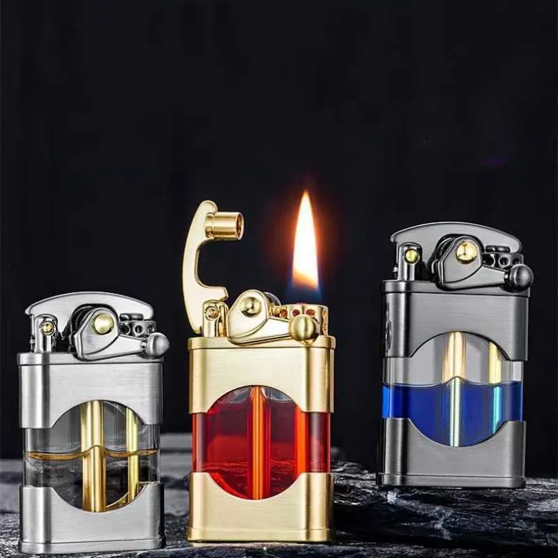 Lighters Creative Rocker Kerosene Lighter Metal Visible Transparent Oil ...