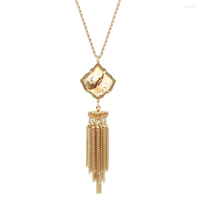 Pendant Necklaces 2023 Arrivals Fashion Jewelry Long Chain Kite Face Inlay AB Stone Tassel Necklace For Women Sweater Accessories