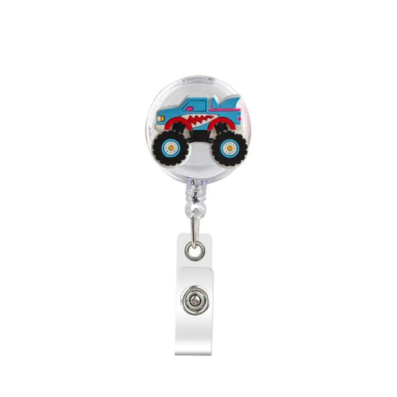 File per biglietti da visita Cartone animato Simpatico porta badge retrattile Bobina Infermiera ID Monster Trucks Portachiavi da corsa Clip a coccodrillo con rotazione 374° Otqun