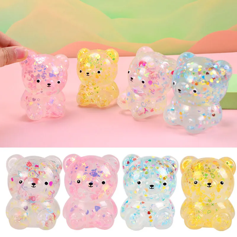 Mignon animal de compagnie joli petit ours pincer paillettes gelée petit ours jouets de décompression pour filles garçons et adultes favorisent l'anxiété et le soulagement du stress favorisent la concentration et le jeu calmes