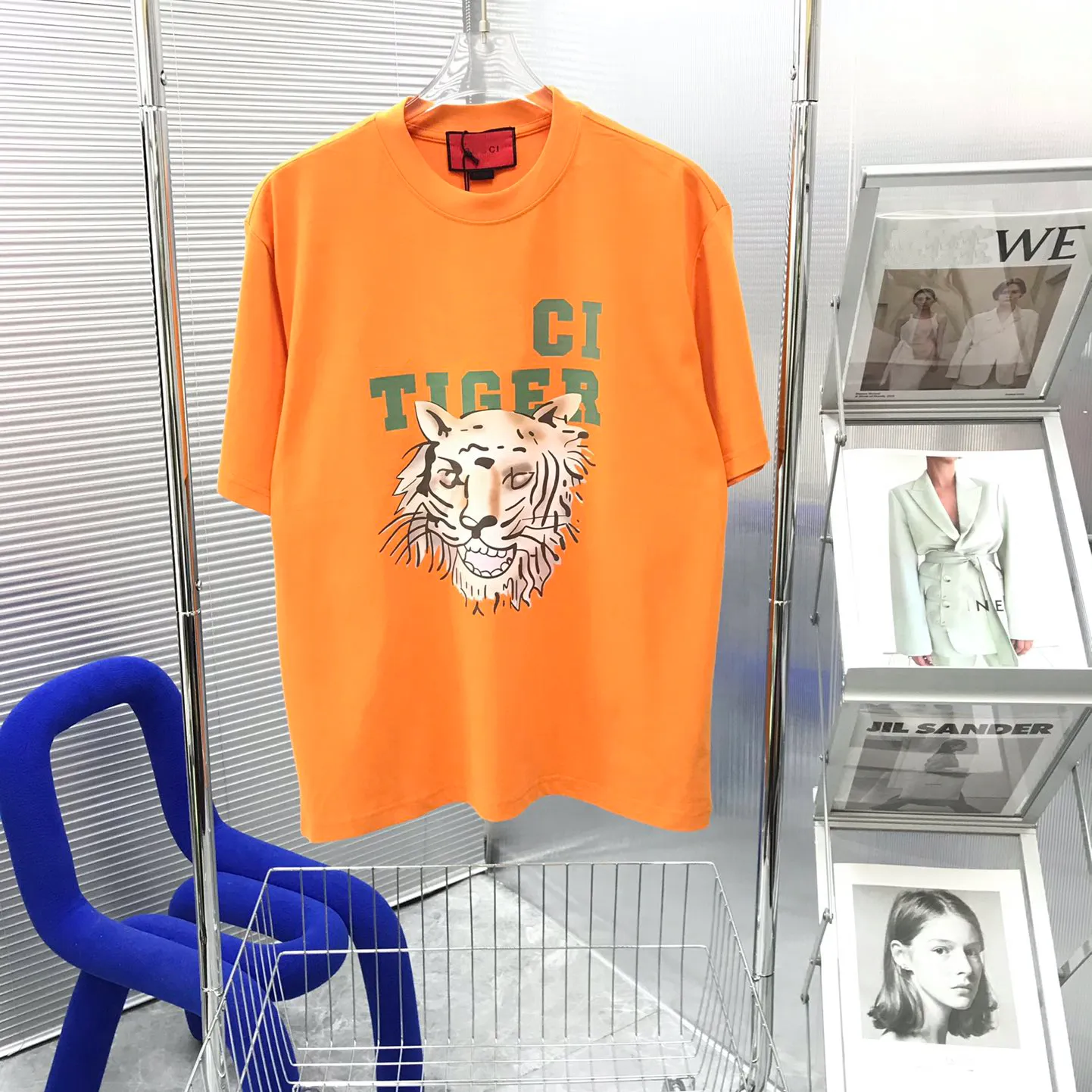 Moda estiva T-shirt in cotone High Street Felpa T-shirt da strada T-shirt pullover T-shirt casual a maniche corte con stampa tigre per uomo e donna traspirante