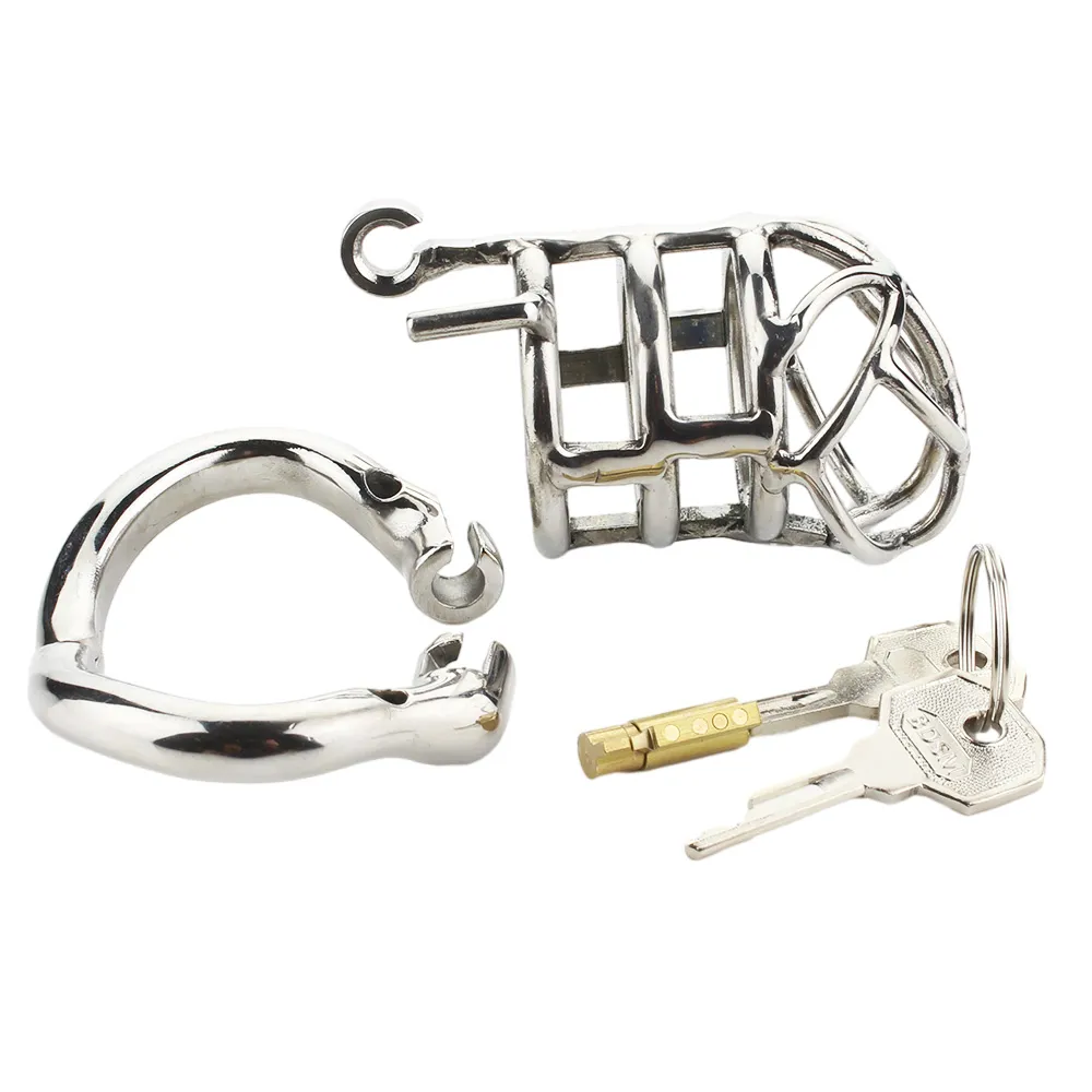 Dispositif de chasteté masculin dernière conception en acier inoxydable 83mm Cage à bite Peins anneau serrure jouets sexuels pour hommes ceinture de chasteté