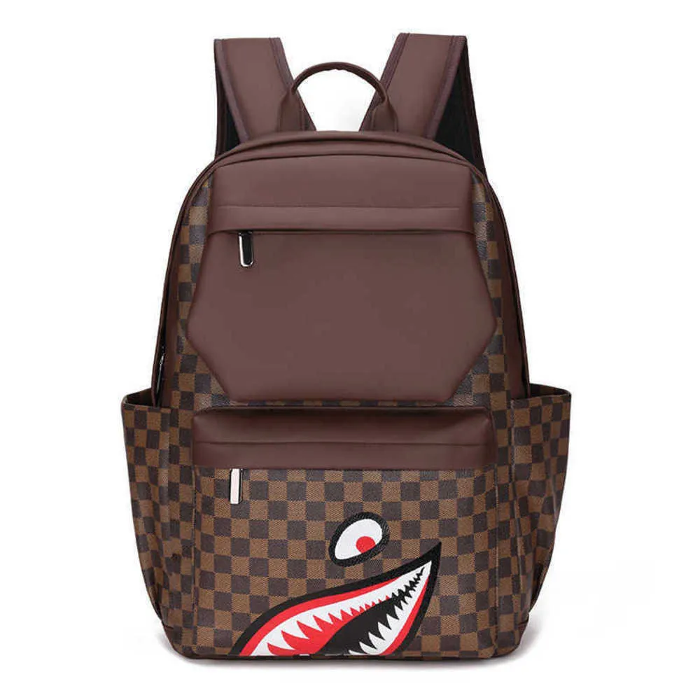 Shark Men's Backpack Fashion Checker Backpack Fashion Brand Large Capacity Travel Casual Computer Bag 230815