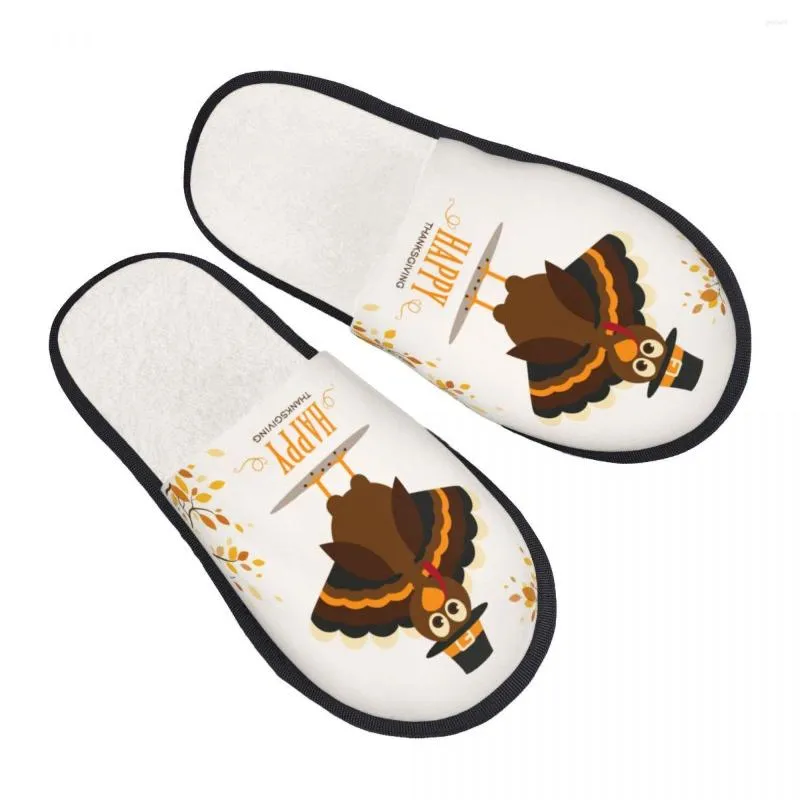 Pantoufles Pantoufles d'hiver Femme Homme Fluffy Chaud Dessin animé Turquie et feuilles d'automne Chaussures de maison