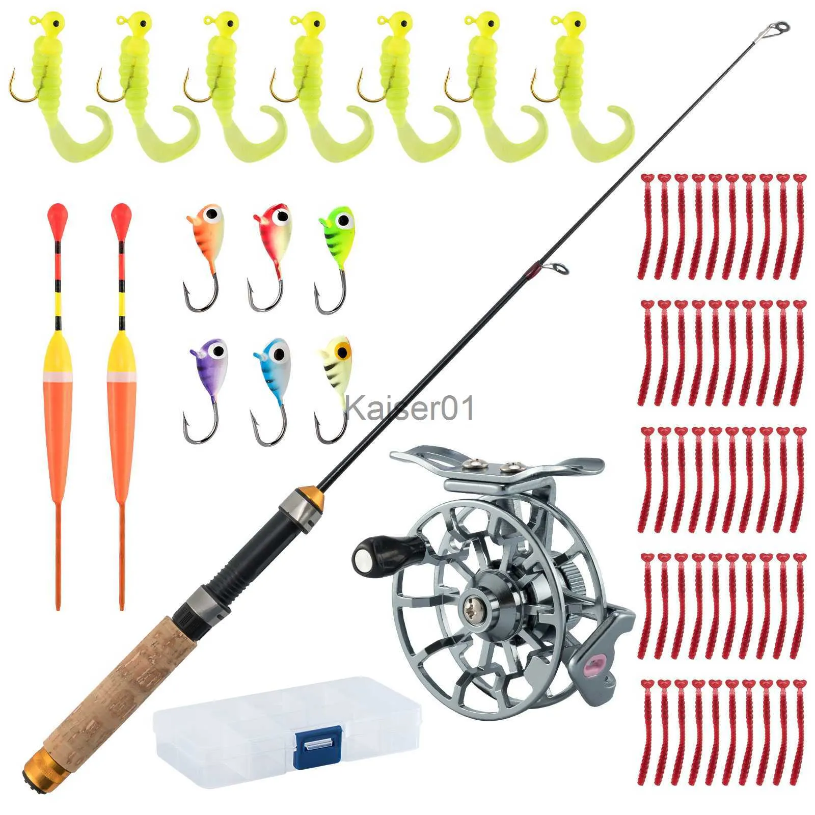 Rod Reel Combo Ice Fishing Rod And Reel Combo Inline Ice Fishing Reel 2.1FT  Ice Fishing Rod Jigs Bobber Soft Plastic Worm Grub Lures Jig Head X0901  From Kaiser01, $26.91