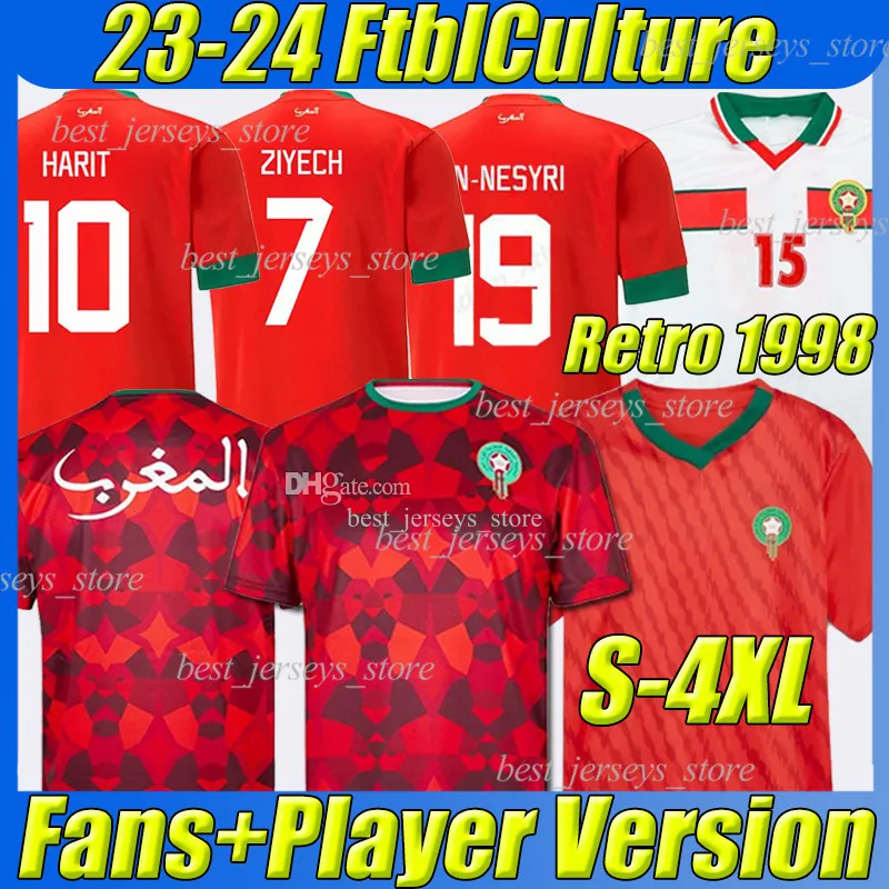 4XL Marrocos FtblCulture camisas de futebol 2023 seleção marroquina HAKIMI ZIYECH EN-NESYRI maillot de foot HARIT SAISS IDRISSI BOUFAL camisa de futebol retro 94 95 1998