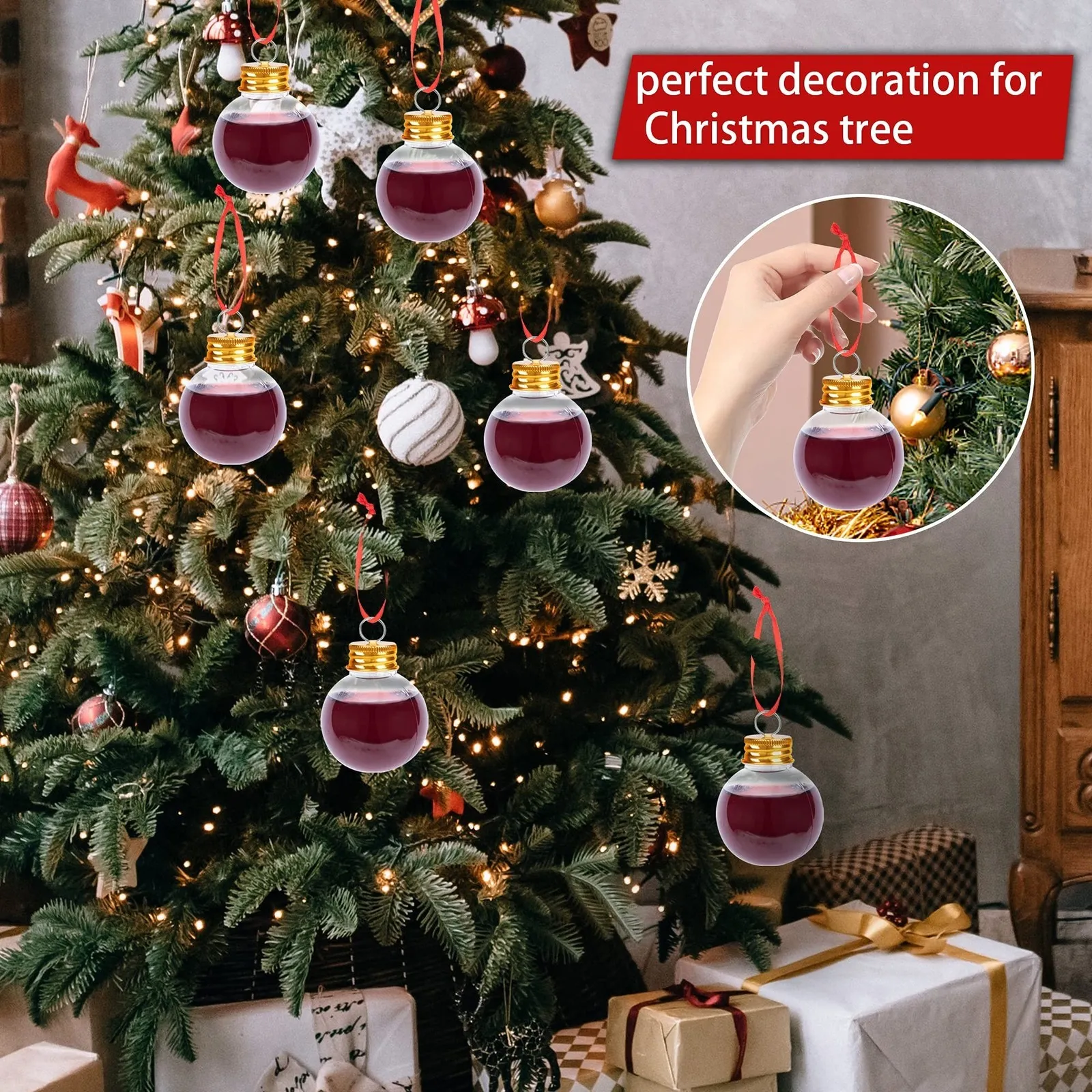 Christmas Decorations 16PC 50ML Bulb Christmas Decoration Ball Water Bottle Booze Filled Christmas Tree Ornaments Juice Bulbs Water Bottle Party Decor