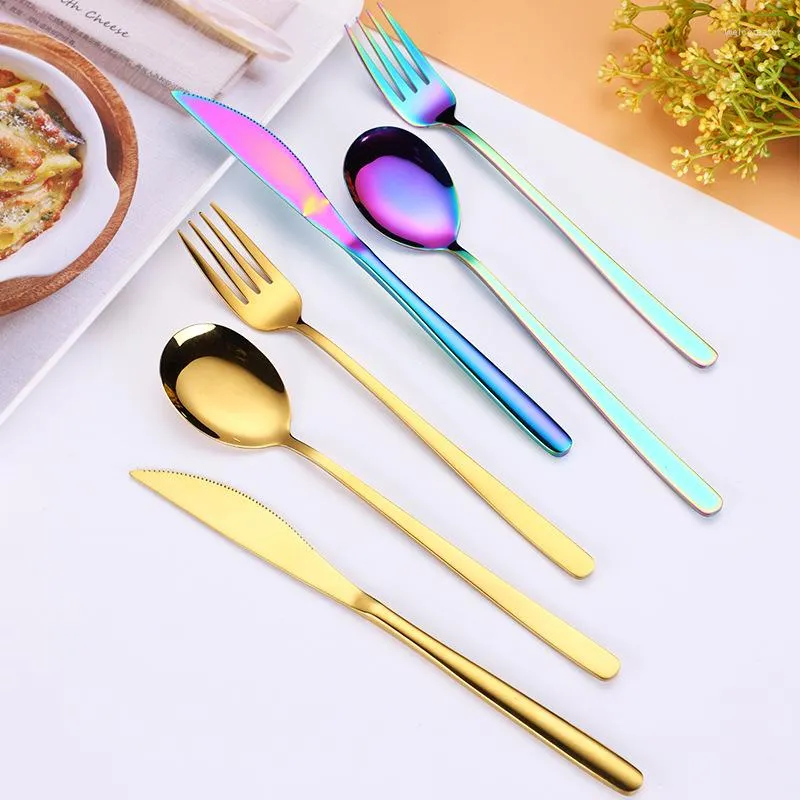 Dinnerware Sets 304 Stainless Steel Cutlery Fork And Spoon 3 Piece Set Gift Creative Gold-plated Korean Western Knife