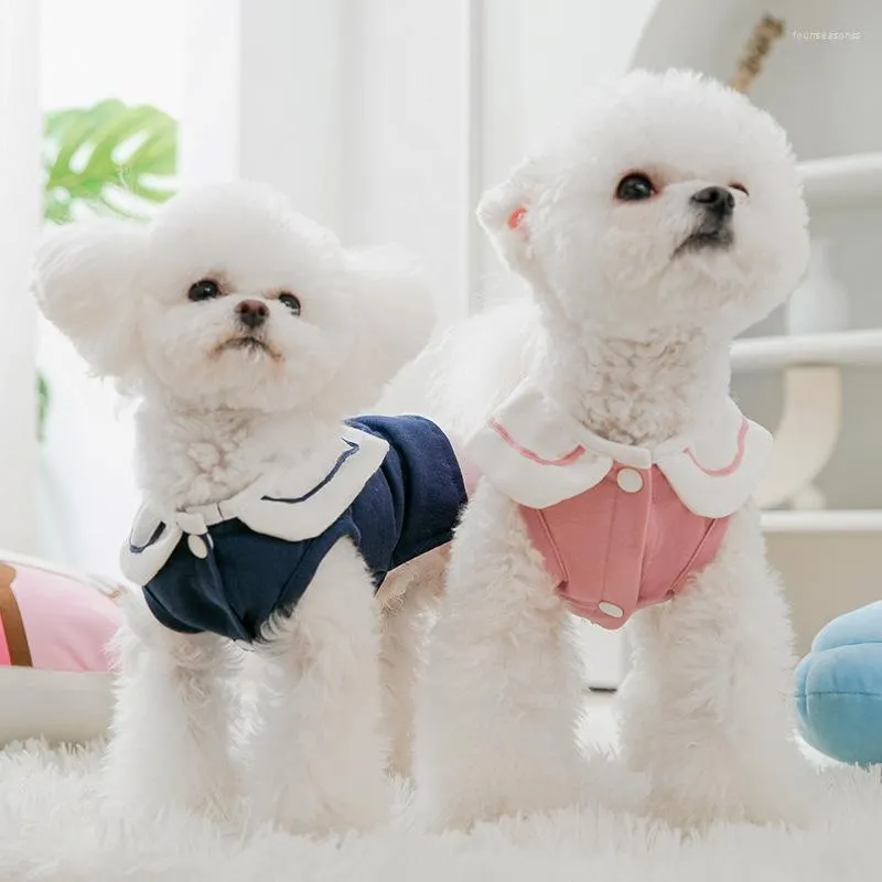 Dog Apparel Navy Collar Shirts Clothes Casual Pet Clothing Fashion Solid Color Dogs Kawaii T Shirt Costume Spring Summer Girl Wholesale