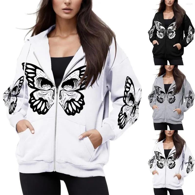 Kvinnors jackor skelett mönster hoodie flickor höstjacka överdimensionerade tröja vinterkläder kvinnor jaqueta feminina