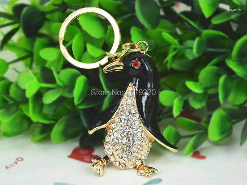 Keychains T Penguin Fashion Beauty Keyring Rhinestone Crystal Charm Pendant Car Key Bag Chain Gift