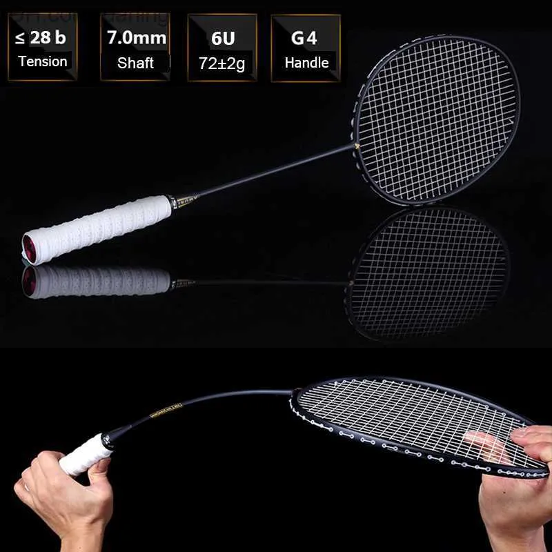 Raquettes de badminton Raquettes de badminton Raquette de badminton professionnelle ultralégère 6u 72g cordée avec corde de sac Raquette entièrement en carbone 22-28 Lbs z Speed Force Q230901