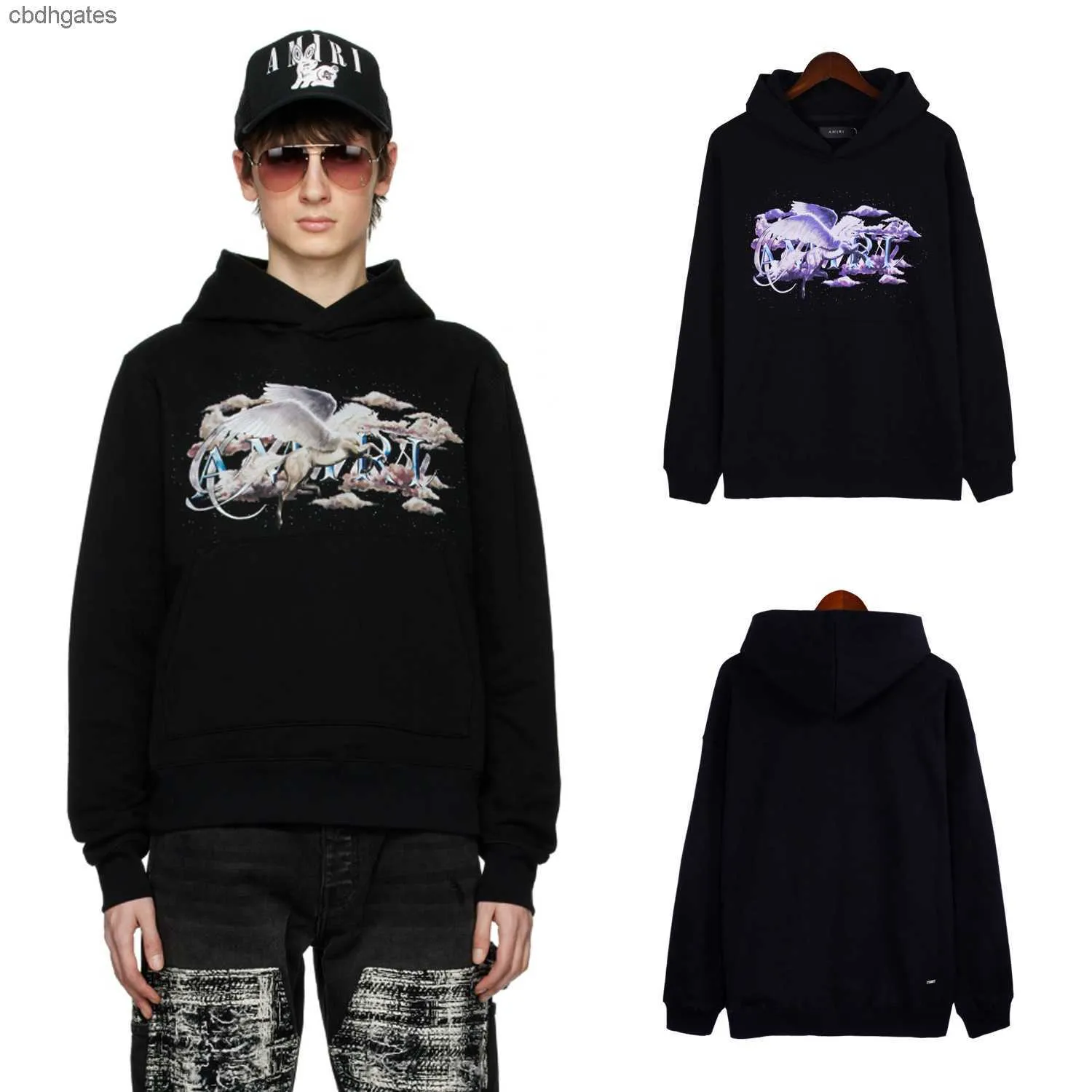 Fantaisie Chandails Sweats À Capuche Amiirii Hommes Vêtements De Créateur De Mode 23ss Violet Script Logo Sweat À Capuche Noir