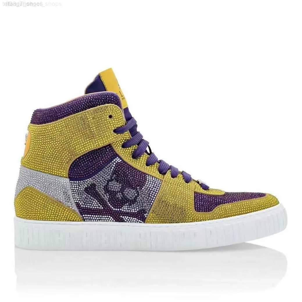 Designer Luxury Pleins Sneaker PP Skull Printed Casual High Platform Shoes Mens Outdoor Run Zapatos Baskeball Shoe yellow
