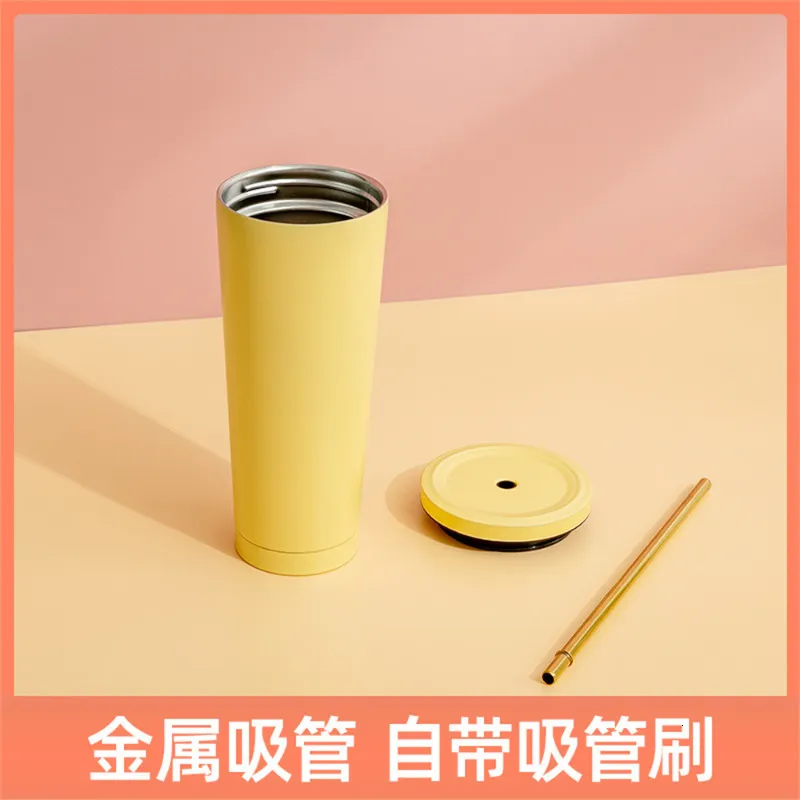 Water Bottles Coffee Cup Stainless Steel Straw Large Capacity Vacuum Portable Insulation Pink Cream Yellow 230831