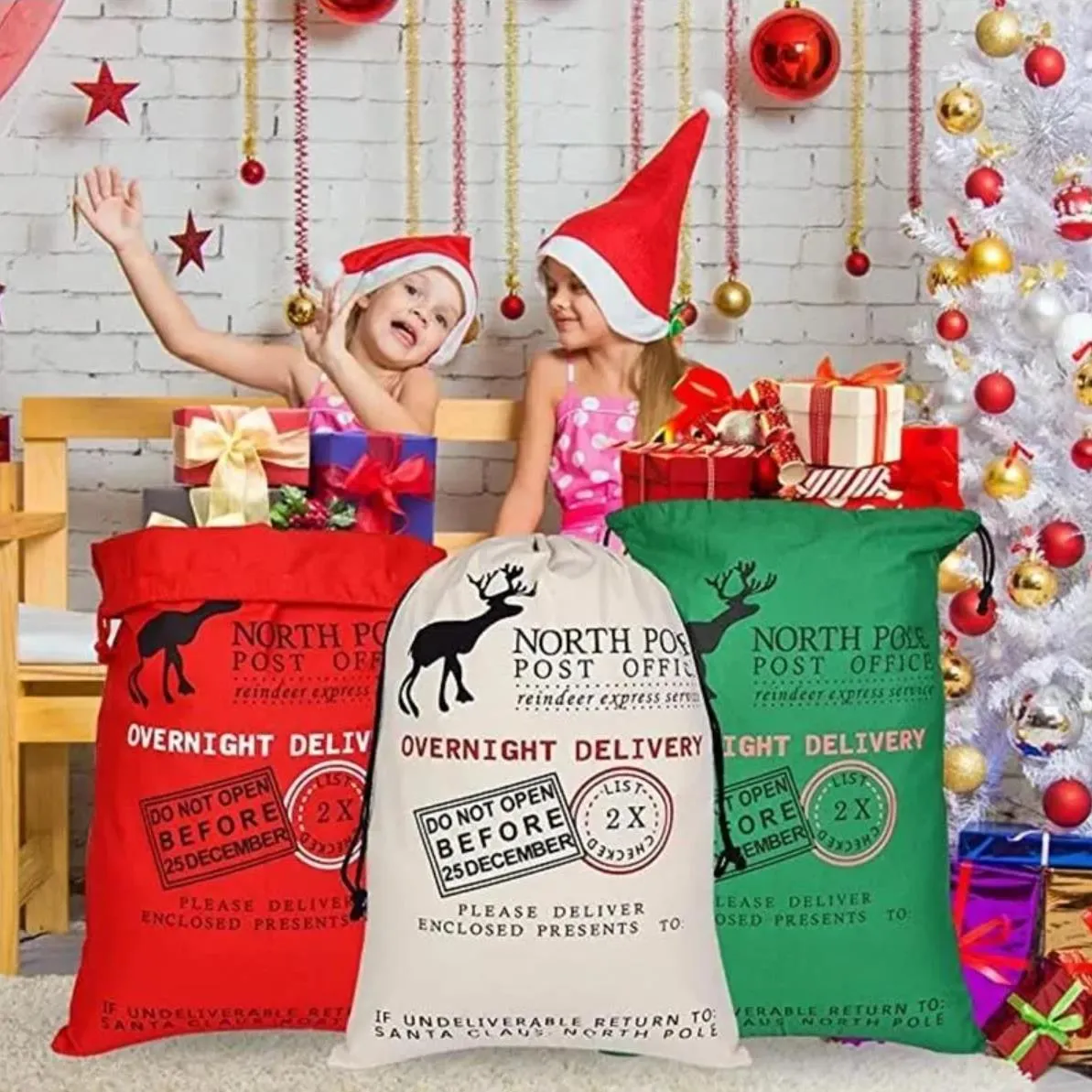 Duże płótno świąteczne dekoracje Święty Mikołaj 50 x 70 cm torba Kids Xmas Red Present Bag Dekoracja Dekoracja Reindeer 0901