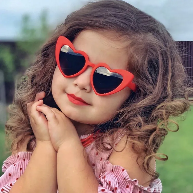 여자 소년 귀여운 하트 선글라스 새로운 어린이 만화 심장 선글라스 아이 야외 편광 UV400 태양 안경 아이 선글라스