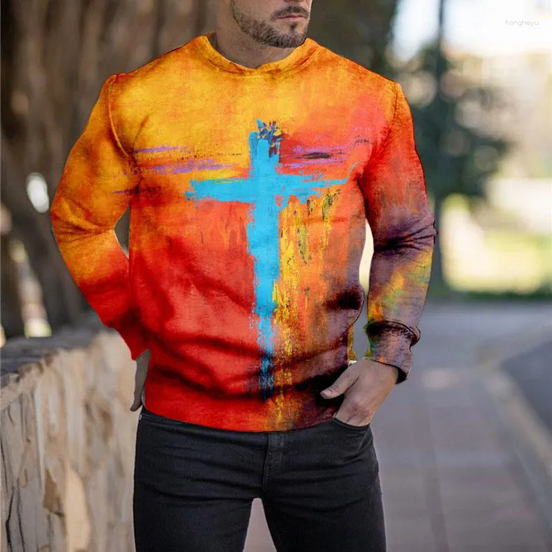 Hoodies masculinos 3d cruz impressão gráfica manga longa causal para homens meninos hip hop sweatshirts o pescoço moda topos roupas vestuário