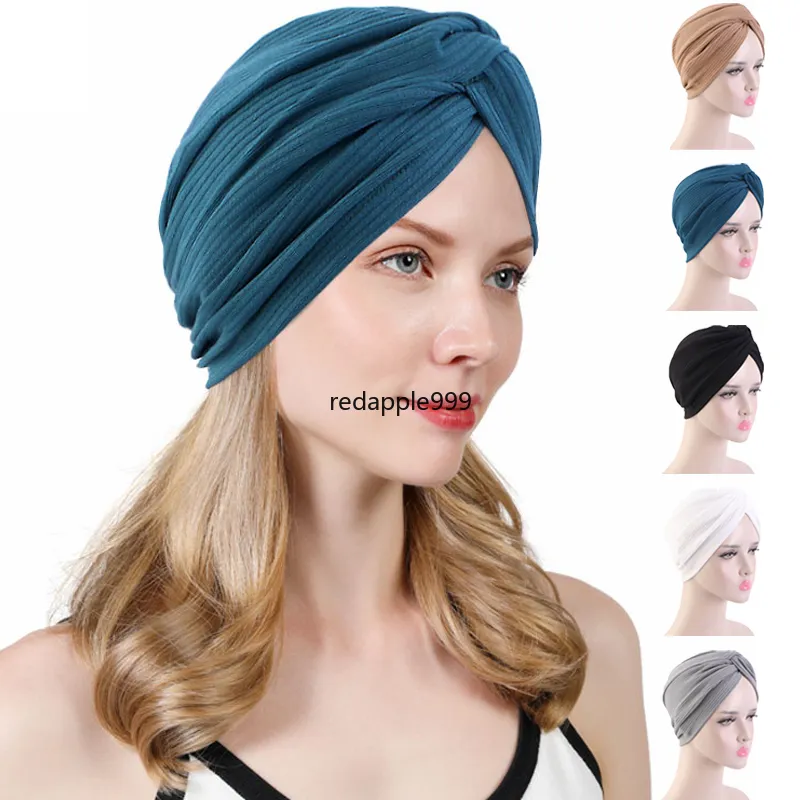 Turban indien à nœud torsadé en coton extensible, chapeau Hijab intérieur pour femmes musulmanes, Bonnet contre la perte de cheveux, casquette de chimio contre le Cancer, foulard