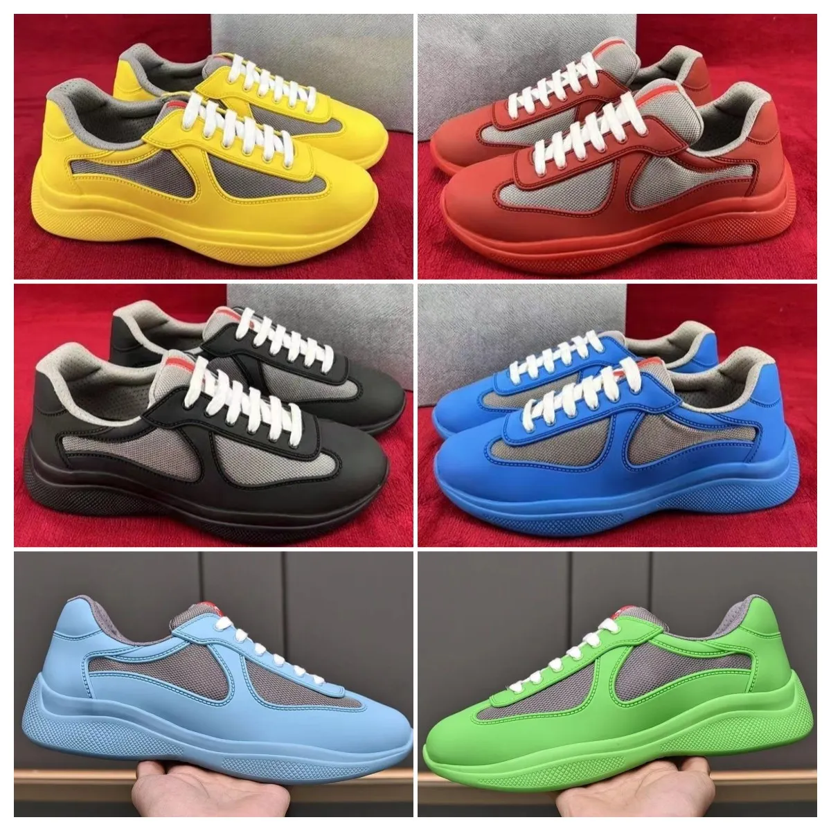 Sneaker Americas Cup in morbido tessuto di gomma Designer Scarpe casual da uomo Scarpe da ginnastica piatte in pelle verniciata Sneakers basse Mesh America per uomo Sneakers Taglia 38-46 01