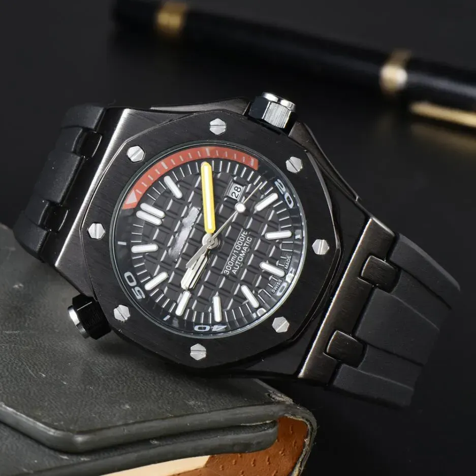 2024 디자이너 남성 시계 시계 고품질 석영 육각형 베젤 브랜드 브랜드 손목 워치 패션 고무 스트랩 스포츠 손목 시계 현대 시계