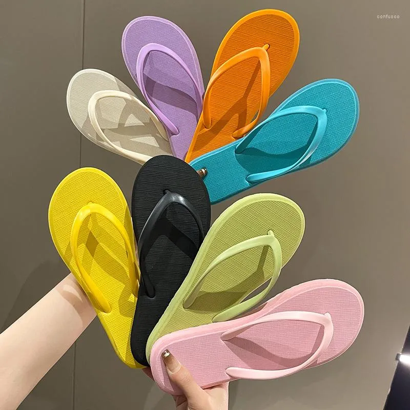 Slippers 2023 Summer Women's Casual Wear Beach Shoes Flat Flip Flops Candy Color Sandals Girls Plastic Sandal Men