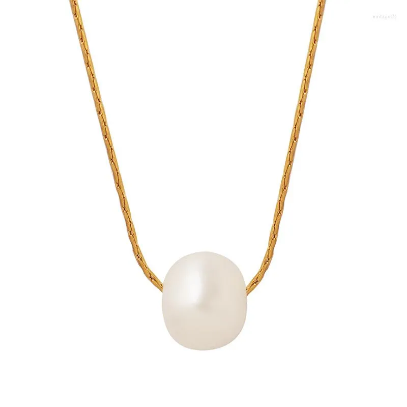 Pendant Necklaces French Meticulous Minimalist Natural Growth Freshwater Pearl Ins Necklace Titanium Steel Plated 18K Gold