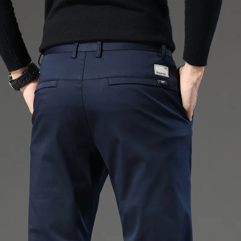 Pantaloni da uomo Pantaloni da uomo premium in cotone 97% Pantaloni da lavoro dritti slim fit alla moda Pantaloni da lavoro da uomo blu kaki neri 230831