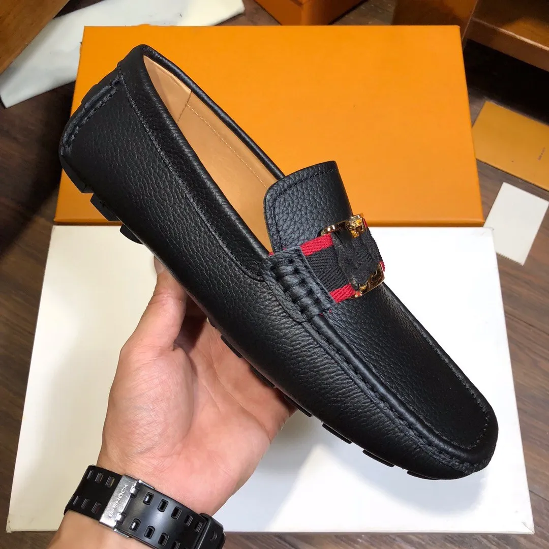 12 Model Designer italienska äkta läder Men Casual Shoes Luxury Brand Herr Loafers Moccasins Soft Breatble Slip On Boat Shoes Plus Size 38-46