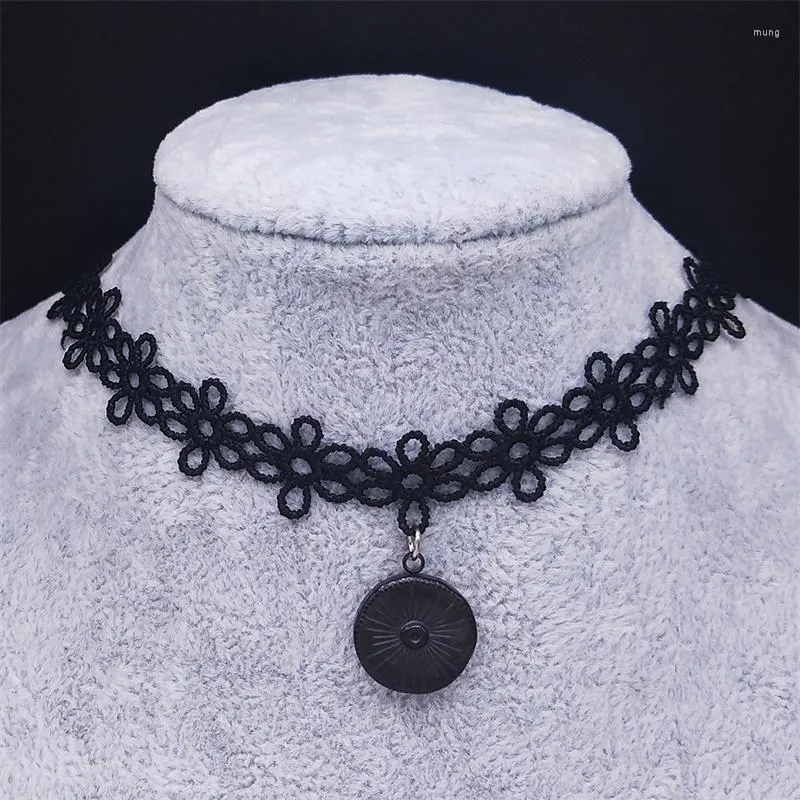 Pendant Necklaces 2023 Gothic Stainless Steel Chocker Necklace Women Black Color Pendants Jewery Collares De Acero Inoxida N122S03