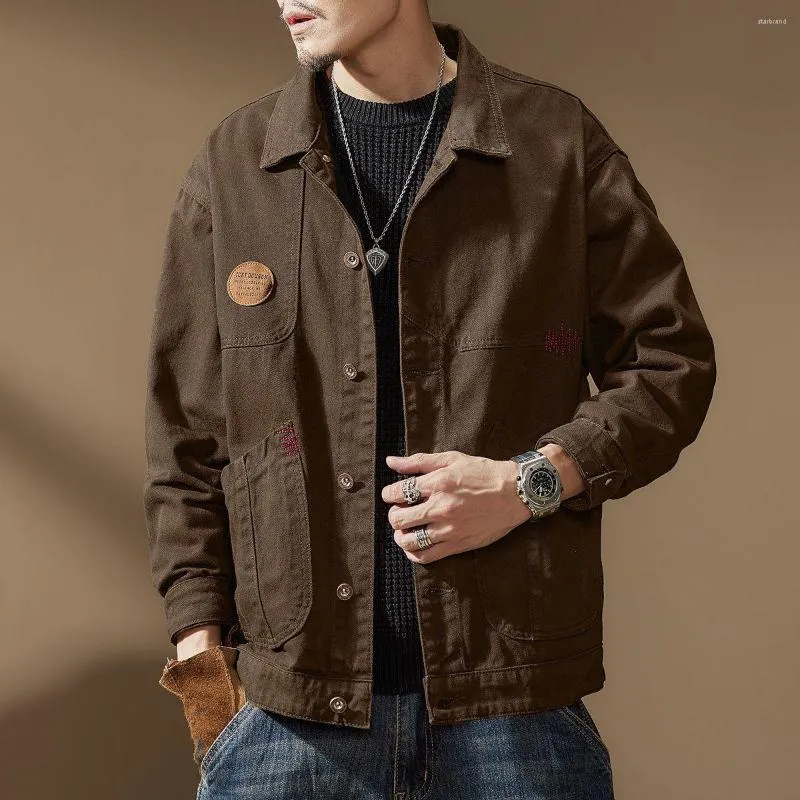 Giacche da uomo Giacca da lavoro retrò americana Primavera e abbigliamento da uomo Tendenza autunnale Casual Sciolto Denim Caccia Marchio di moda