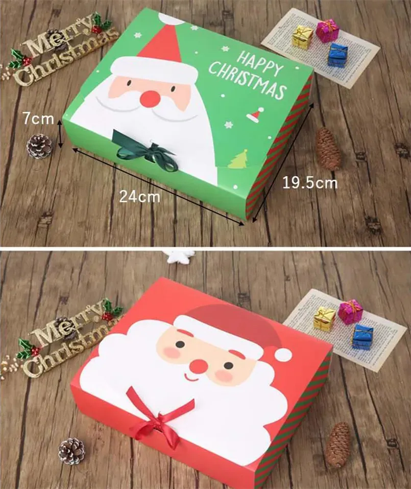 Square Merry Christmas gift wrap and Paper Packaging Box Santa Claus Favor Gifts bags Happy New Year Chocolate Candy Boxs Party Supplies S911