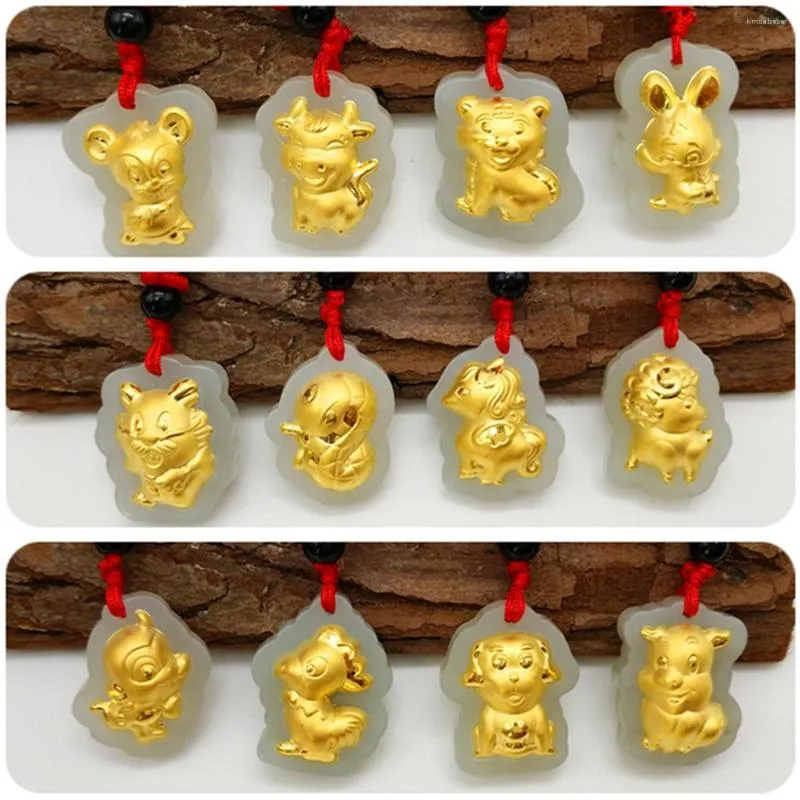 Pierres précieuses en vrac 1 pièces pur 999 24K or jaune Hetian Jade hommes femmes pendentif zodiaque chinois