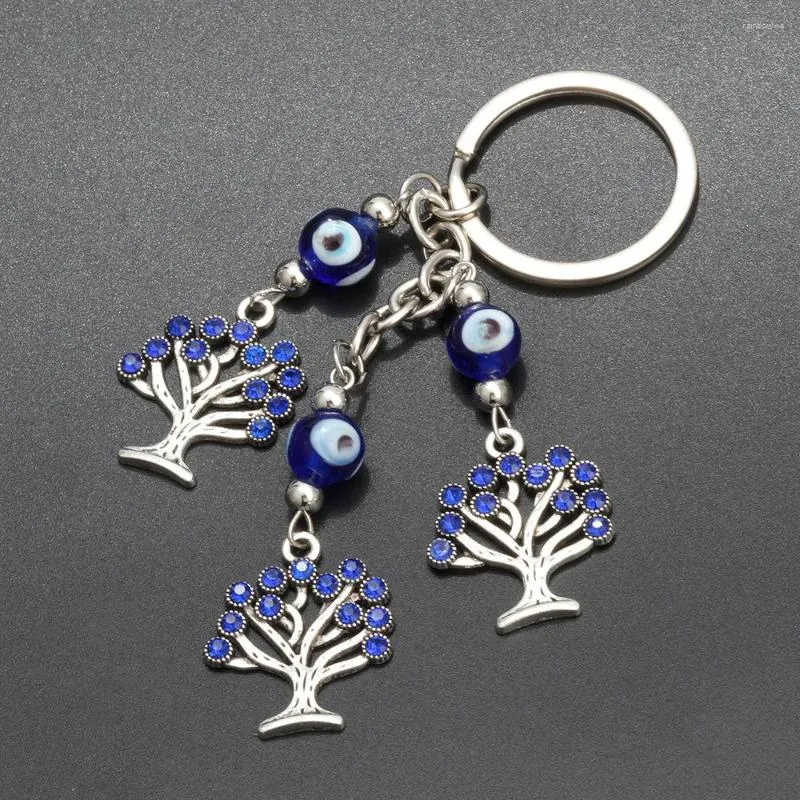 Keychains Evil Eye Tree Of Life Keychain Bag Pendant Women Key Chain Bijoux Bead Charm Strap Bracelet Telephone Lanyard Collares