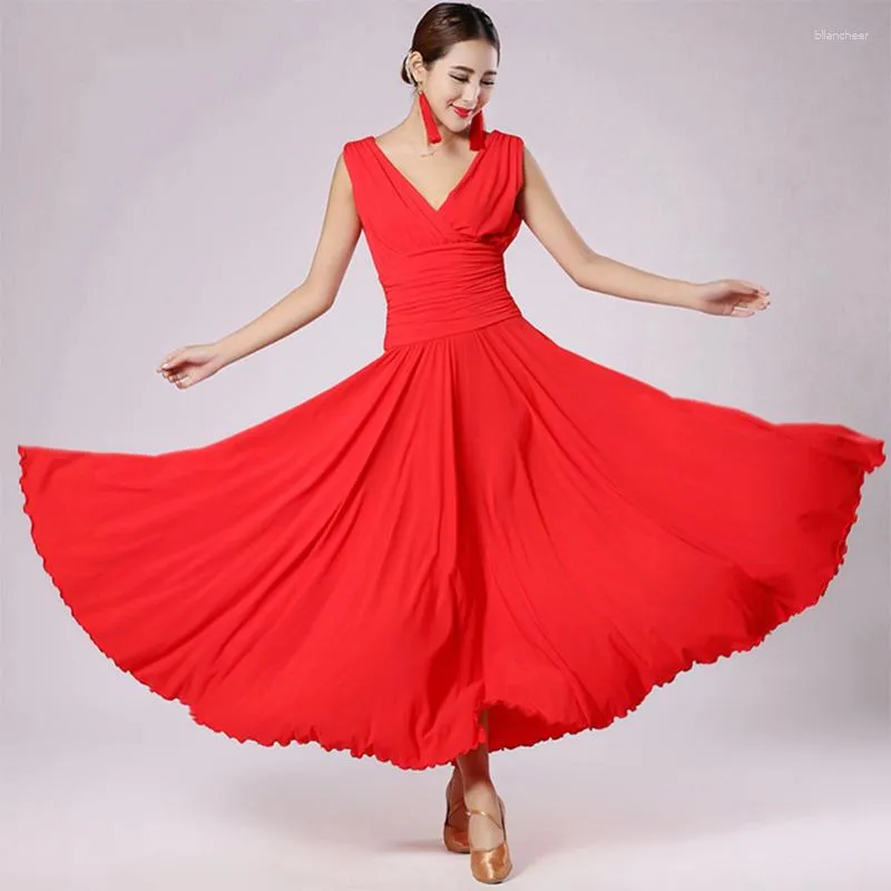 Scenkläder 2023 Ballroom Dance Dress 3Colors Black Red White Waltz kjolar Dancing Saia Social