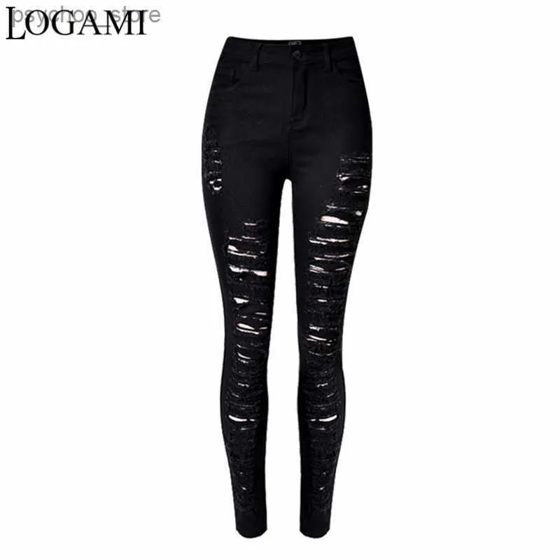 Женские джинсы разорванные джинсы для женщин черные разорванные джинсы Сексуальные огорченные джинсы скинни с высокой эластичной карандашной джинсовой ткани Q230901