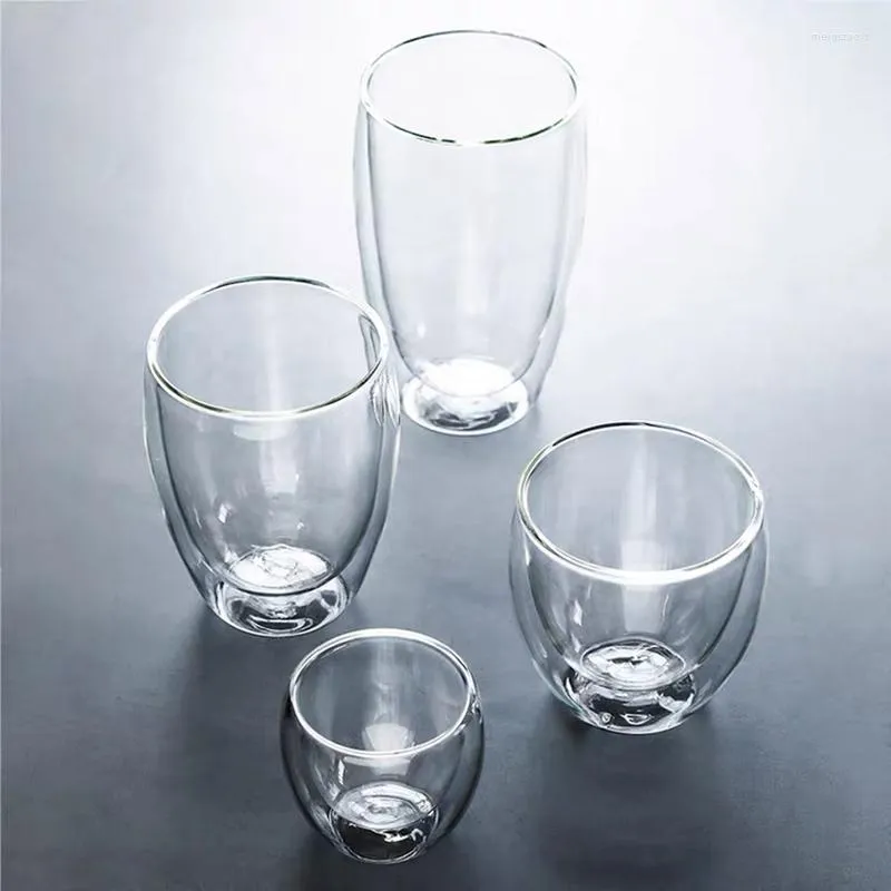 ワイングラスダブルレイヤーガラスコーヒーマグカップカップ耐熱マグカップ透明ティー保存