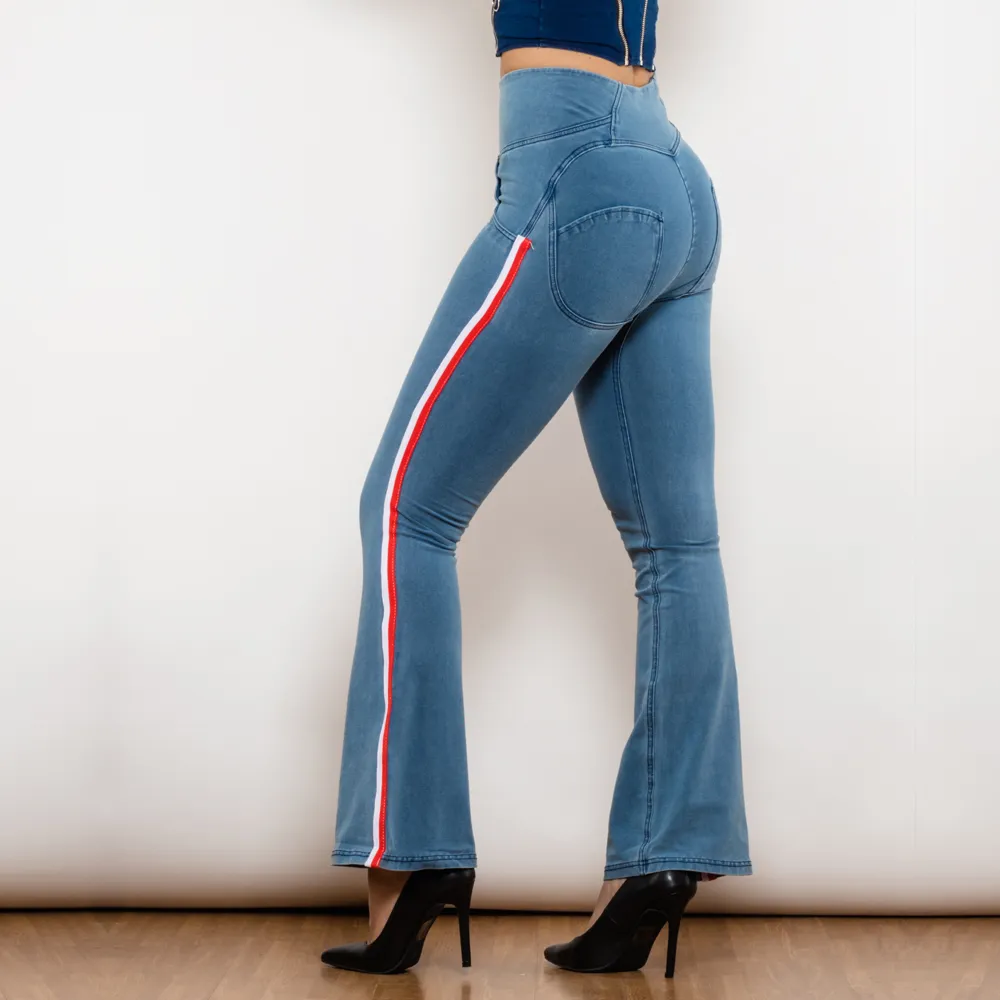 Shascullfites Melody High-Quality Vintage Flare Jeans Women's High Waist Elastic Trousers Fashion Women Clothing Striped Jeans