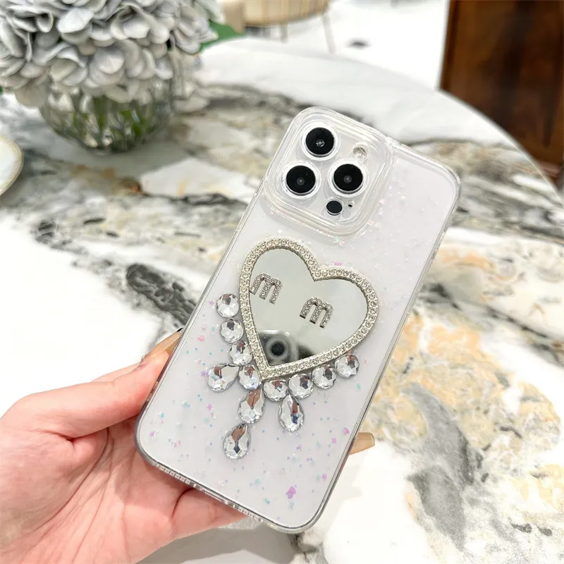 Designers iPhone -fodral för 14 Pro Max Fashion Heart Mirror 12 11 Telefonfodral Transparent Womens iPhone13Promax Falls Skyddsskydd