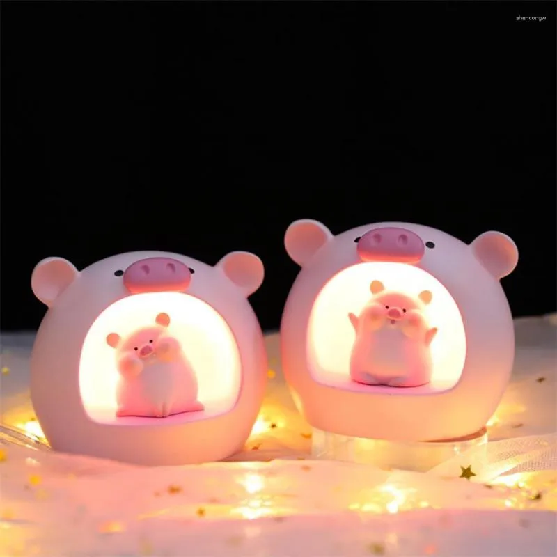 Veilleuses forme créative résine décorative belle dessin animé cochon lampe de chevet artisanat fournitures ménagères