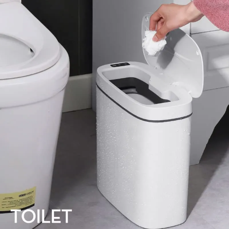 Bote de basura para baño con tapa sin contacto con sensor de